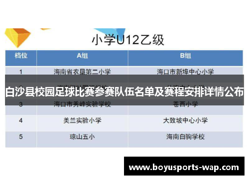 白沙县校园足球比赛参赛队伍名单及赛程安排详情公布